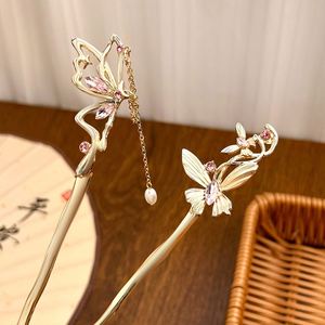 Horquillas para el Cabello con Diseño de Mariposa Estilo Y2K, Pasadores Retro de Estilo Chino con Cadena de Perlas, Joyería para el Cabello de Aleación para Mujer - Product Image 1