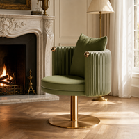 Chaise de salle à manger en velours pivotante à 360°, réglable en hauteur, dossier cannelé, base en laiton brossé, moderne, sur mesure