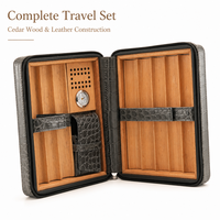 Étui de voyage pour cigares en cuir de crocodile de luxe, 8 cigares, portable, avec fermeture éclair, hygromètre intégré, doublure en bois de cèdre espagnol