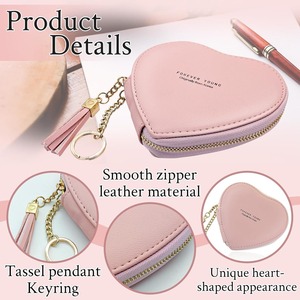 Hình trái tim PU da đồng xu Pouch với Keychain tình yêu trái tim đồng xu ví phụ nữ cô gái Kid Wallet Bag Pouch móc khóa với tua món quà - Product Image 5