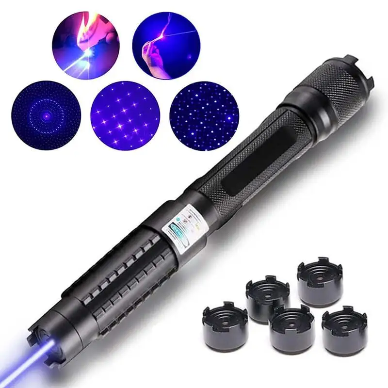 Высокомощная усиленная лазерная указка, подходящая для наружного использования в ночное время, с синим светом и звездной крышкой, многофункциональная