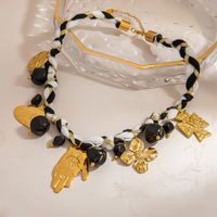 SUMMLY Collier avec pendentif en pierre acrylique, plaqué or 18 carats, en acier inoxydable, avec cordon noué, bijoux de mode automne-hiver