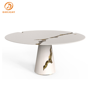 Table à manger de luxe personnalisée en bois massif et MDF noir, design craquelé italien, feuille d'or, acier inoxydable 304, mobilier de salle à manger - Product Image 4