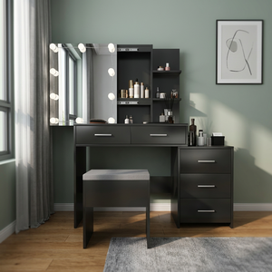 Black Dressing Table <b>Vanities</b> 5 Pumps 2 Shelves 3 Dimming Light Bulbs Triamine Veneer <b>Mirror</b> Cabinet - Product Image 3