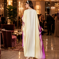Robe longue maxi Kaftan Abaya en polyester dégradé 2026 avec broderie perlée, col en V et manches chauve-souris pour banquets, fêtes et festivals