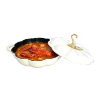Panci Casserole Datar Bentuk Labu dari Besi Cor Prancis dengan Lapisan Enamel Vitreous, Peralatan Masak Dekoratif, Panci Masak Dutch Oven dari Besi Cor