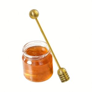 Bâtonnet mélangeur en verre en acier inoxydable doré massif pour café et miel - Product Image 1