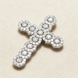 CUSTOM SILVER 10K/14K/18K GOLD PLATED LAB GROWN CVD DIAMOND CLASSIC ENGAGEMENT GIFT SWEATER <b>CHAIN</b> NECKLACE <b>CROSS</b> PENDANT - Product Image 3