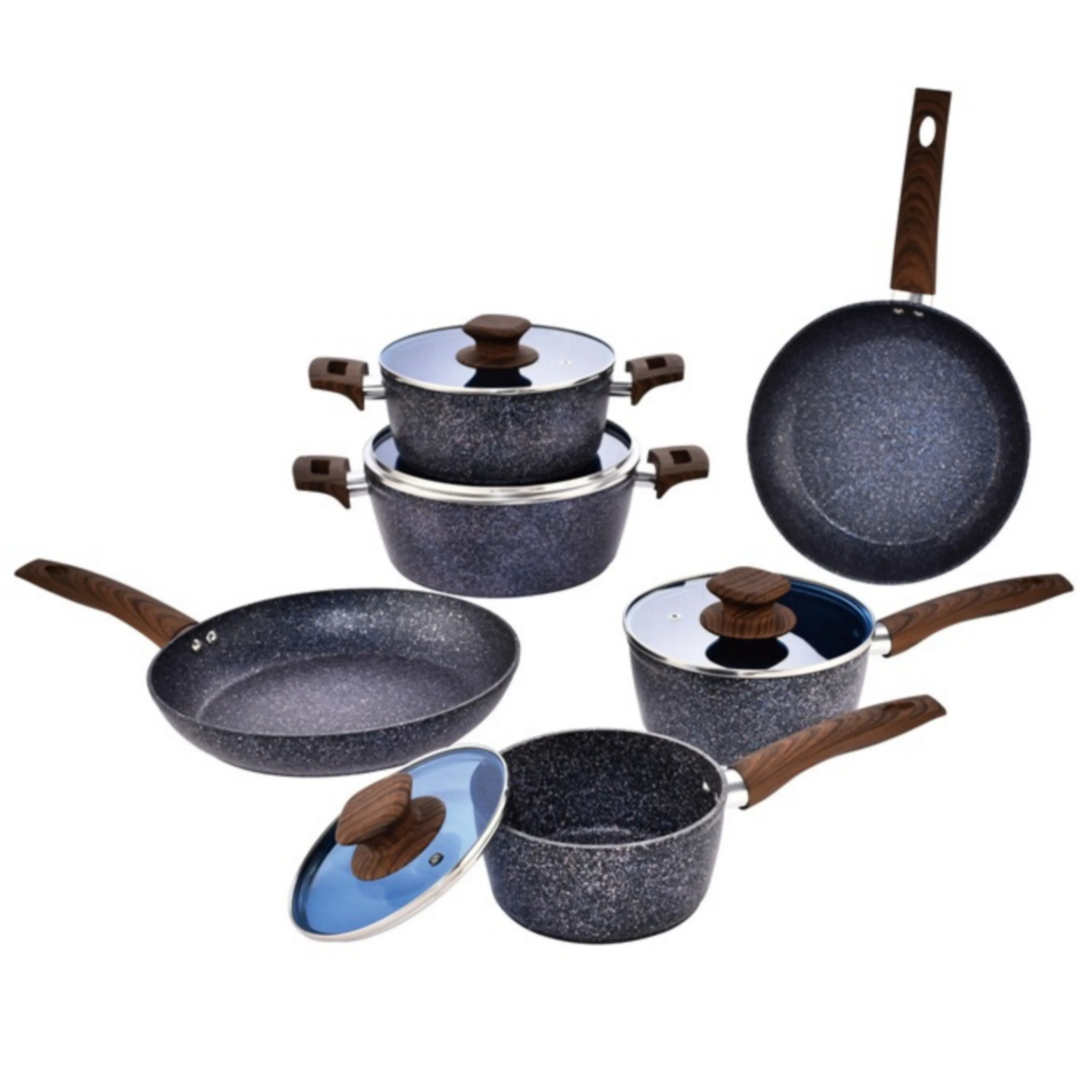 10PCS non-stick pots and pans forged aluminium granite cookware with glass lid