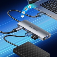 SAMZHE - Adaptador USB 3.0 Compacto con 4 Puertos USB-A, Base de Expansión de Aleación de Aluminio, Extensor de 5 Puertos con Alimentación Tipo C para Computadora Portátil
