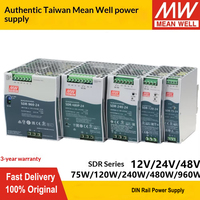 Alimentation à découpage sur rail DIN MEAN WELL série SDR 75W-960W 12V/24V/48V avec PFC pour l'automatisation industrielle et le contrôle de machines