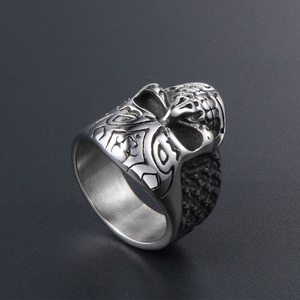 Vintage Distressed Skull <b>Titanium</b> Steel <b>Ring</b> Men's Thumb <b>Ring</b> Geometric Skeleton Design SA541 - Product Image 3