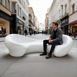 Banco con Respaldo Blanco Brillante para Áreas Públicas Comerciales, Bancos de Fibra de Vidrio Blancos Brillantes de Lujo para Áreas Públicas de Alta Gama - Product Image 5