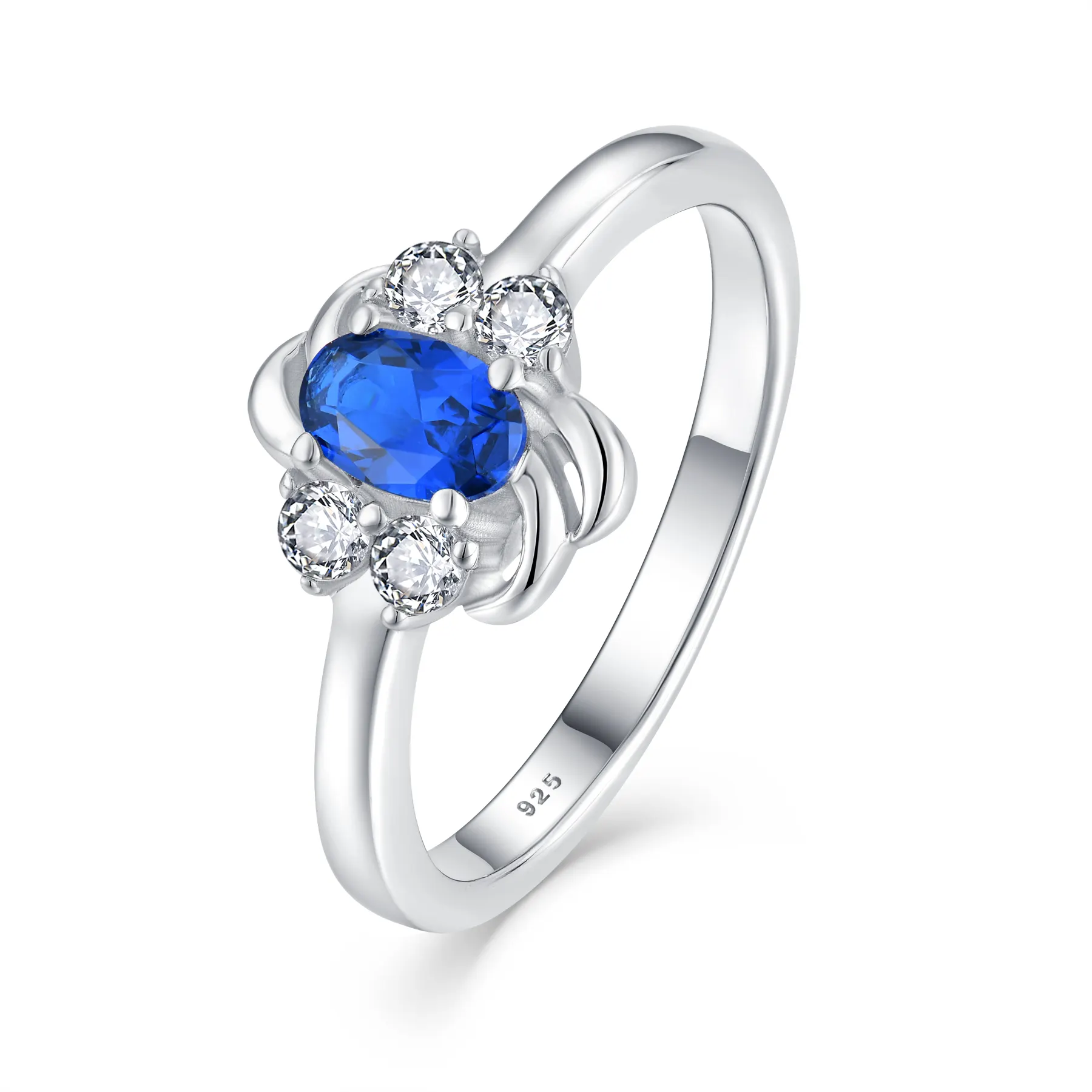 منتجات جديدة خاتم مرصع بالزركون على شكل لؤلؤة مجوهرات فاخرة حجر زرقاء مطلي بالفضة خاتم فضة إسترلينية كلاسيكي 925