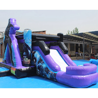 Château gonflable commercial en acier allié avec souffleur, toboggan aquatique, piscine, maison de saut, piscine à balles, télécommande et installation facile