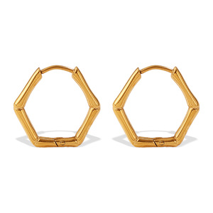 Pendientes de Aro Hexagonales de Acero Inoxidable, Chapados en Oro de 18K, Plateados, para Uso Diario, Diseño Irregular Moderno, EH1198 - Product Image 5