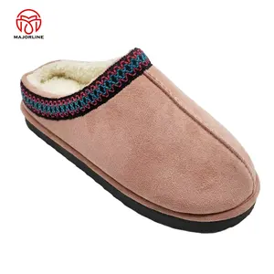 OEM Full Customized Fashion Personalized Winter Warm House Felt Plaid Fabric TPR Outsole Indoor Home Bedroom Slippers For Women