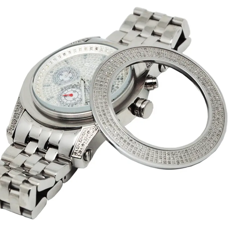 Luxury Free Shipping Top Factory Waterproof Full Diamond 55mm big face chronograph quartz watches men wrist