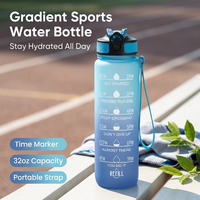 Bouteille d'eau de sport Tritan de 32 oz sans BPA, anti-fuite, douce au toucher, avec paille et marqueur de temps, idéale pour le sport et la randonnée en extérieur
