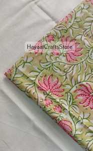 Hand Printed 100% Cotton Organic Woven Blue Floral Medium <b>Weight</b> Cotton Printed <b>Fabric</b> Yards Women Dress <b>Fabric</b> - Product Image 4