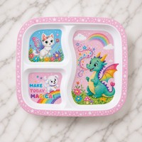 Écologique Dessin Animé Motif PP Plateau Portable Sûr Séparé En Plastique Assiette Plat Enfants À Manger De Qualité Alimentaire Vaisselle Ensemble En Gros