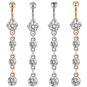 Vente en gros, acier inoxydable chirurgical médical 316l, pendentif géométrique en zircon, haltère courbée, piercing, anneaux de nombril, anneaux de cloche