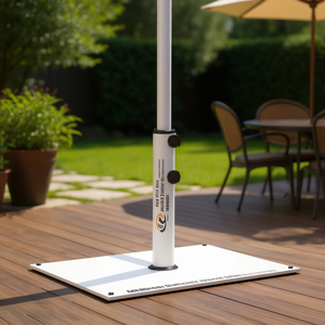 Base de parasol de patio en acier blanc, mât en fer, mobilier d'extérieur durable, design contemporain - Product Image 2