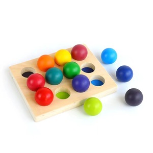 12 boules arc-<span class=keywords><strong>en</strong></span>-ciel Montessori outil d'enseignement perles roulantes Puzzle pour enfants blocs de construction boules <span class=keywords><strong>en</strong></span> <span class=keywords><strong>bois</strong></span> massif colorées - Product Image 1