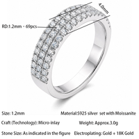 Bague Éternité Pavée à Trois Rangs de Moissanite, en Argent S925 Plaqué Or 18K, Pierre Ronde, pour Femme, Empilable, Bijou Fin, Cadeau de Mariage