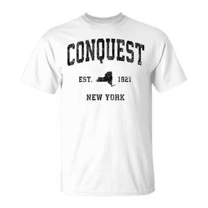 Camiseta deportiva vintage Conquest New York Ny para hombre, color blanco, 1821 Established - Product Image 1