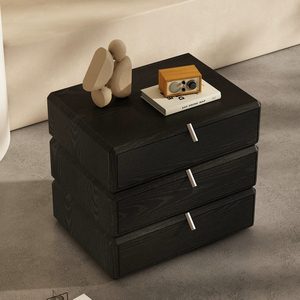 Mesita de Noche Moderna Tapizada en Cuero Gris con 3 Cajones y Almacenamiento, Mueble para Dormitorio - Product Image 3