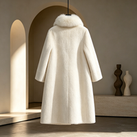 Manteau long blanc pour femme 100% polyester, duveteux, avec col en vraie fourrure de renard amovible, boutons perlés, mi-mollet, chaud et élégant
