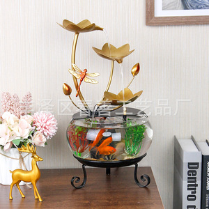 Pecera de cristal creativa con fuente de agua corriente, forma redonda, funcionamiento automático, para escritorio, sala de estar, entrada, mueble de TV - Product Image 4