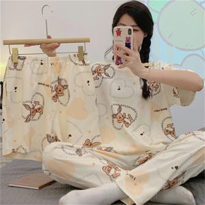 ชุดนอนผู้หญิงแบบเกาหลีพิมพ์ลายการ์ตูนการ์ตูนชุดใส่อยู่บ้านแบบลำลองกางเกงขาสั้นแขนสั้นกางเกง3ชิ้นชุดนอนสำ<span class=keywords><strong>ห</strong></span>รับผู้ชาย - Product Image 3