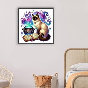 Kit Pittura Diamante 5D Fai da Te con Diamanti Rotondi 30x30cm Gatto Siamese Magico con Calderone della Strega, Decorazione Murale Completa per la Casa - Product Image 4