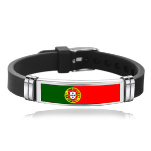 <span class=keywords><strong>Bracelet</strong></span> en silicone personnalisé avec drapeau national du Portugal, plaque en acier inoxydable, <span class=keywords><strong>bracelet</strong></span> pour les fans de sport européens, souvenir culturel, bijoux - Product Image 1