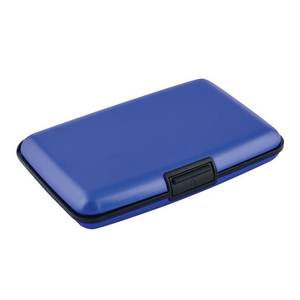 Porte-cartes de visite de style minimaliste, petit format, en aluminium bleu, métal et plastique, léger, avec fermeture à clip, portefeuille pratique en cuir - Product Image 1