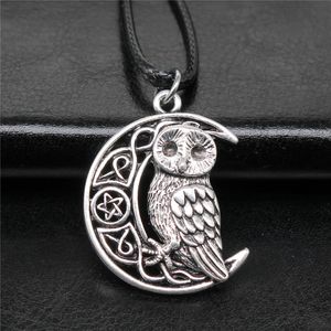 WYSIWYG 26x33mm Antique Silver Plated Viking <strong>Owl</strong> Pendant Black Leather Cord Rope Chain <strong>Necklace</strong> for Men N6-ABD-C13405 - Product Image 2