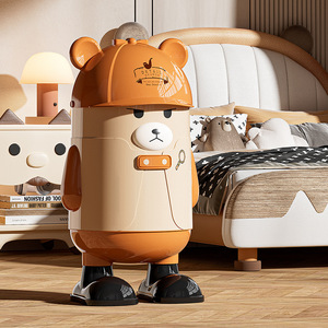 Detective Bear Flip Top Trash Can Large Capacity Cartoon Wastebasin Indoor Household Bathroom Use - Product Image 1