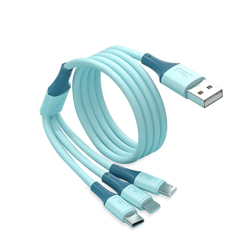 3 in 1 Type C usb for lightning for micro usb data Cable Liquid Silicone Charger Cable for iphone for huawei for samsung