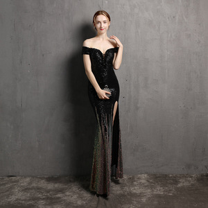 2025 nuevos estilos 2020 vestido de noche con abertura lateral Formal vestido de fiesta largo Sexy de lujo rojo largo con lentejuelas vestido largo <span class=keywords><strong>novia</strong></span> - Product Image 2