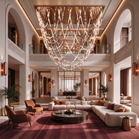Lustre suspendu LED en verre tressé personnalisé pour hall d'hôtel de prestige et projets d'ingénierie