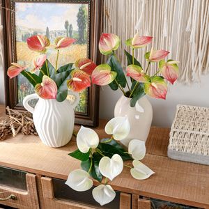Ramo de Anturios Artificiales Xiaxi, 7 Cabezas, Rojo, Rosa, Blanco, PVC, Goma Suave, Decoración para Bodas y Hogar, Estilo Ins, Ramo de Mano - Product Image 1