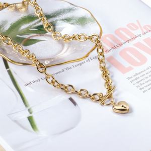 Collier en acier inoxydable plaqué or, chaîne en corde, collier pour femme, chaîne dorée plate avec image graphique exquise - Product Image 5