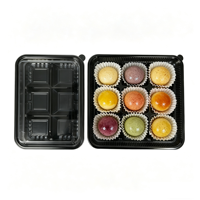 Boîte à pâtisserie en plastique divisée jetable, écologique, recyclable, PET, 6/9 emplacements, pour pâtisseries, bonbons, biscuits, macarons, avec couvercle transparent