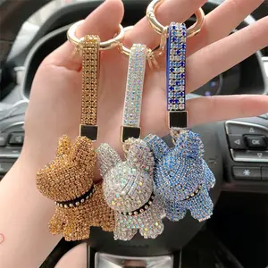 Wholesale 9 Colors Mini Bag Accessories Kawaii Animal Bling Rhinestone 3D Shaped Crystal Dog Key Chain