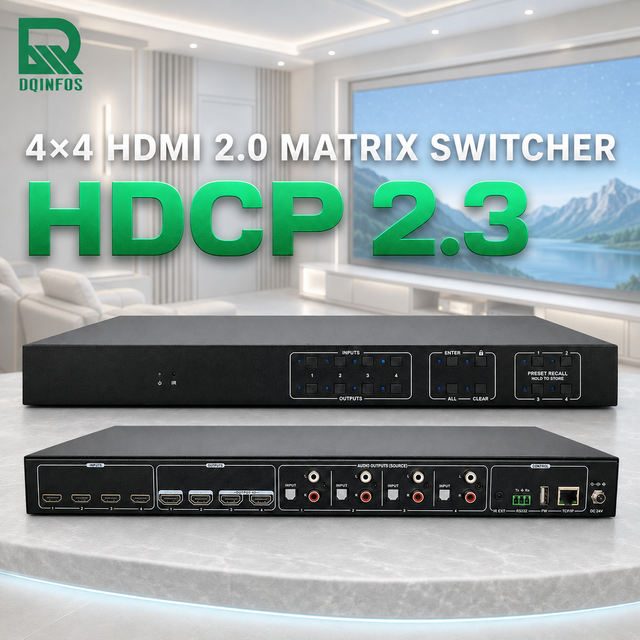 DQINFOS 4x4 H DMI Matrix Switch Console 4 Input 4 Output HDCP2.3 Compliant EDID Management H DMI Switcher for Home Theater