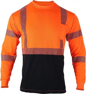 Long Sleeve ANSI Class 2 Safety Reflective High Visibility T Shirts for Men