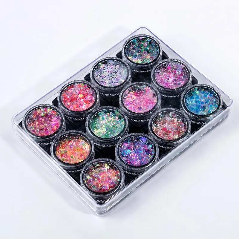 Hỗn Hợp Kích Cỡ Đầy Màu Sắc Mỹ Phẩm Shinning Sequin Star Moon Shape Eyeshadow Loose Long Lanh