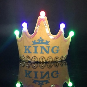 Factory Wholesale Custom Cheap Glow <b>Cake</b> Topper Party Baby Boy Girls Led Light up Non-Woven Crown Birthday Hat - Product Image 5